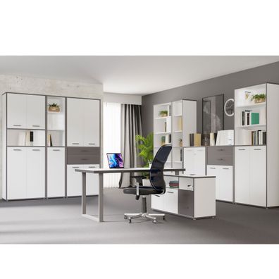 Arbeitszimmer Keijo 35 Weiß Wolfram Grey 10-teilig Bürozimmer Büro