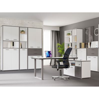 Arbeitszimmer Keijo 38 Weiß Wolfram Grey 9-teilig Bürozimmer Büro