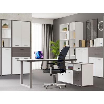 Arbeitszimmer Keijo 39 Weiß Wolfram Grey 8-teilig Bürozimmer Büro