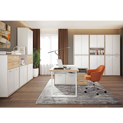 Arbeitszimmer Keijo 22 Weiß Artisan Oak 7-teilig Bürozimmer Büro