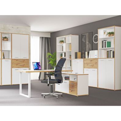 Arbeitszimmer Keijo 36 Weiß Artisan Oak 9-teilig Bürozimmer Büro