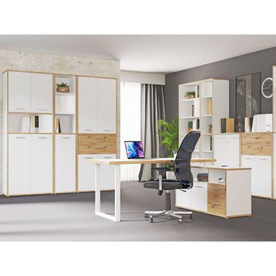 Arbeitszimmer Keijo 38 Weiß Artisan Oak 9-teilig Bürozimmer Büro