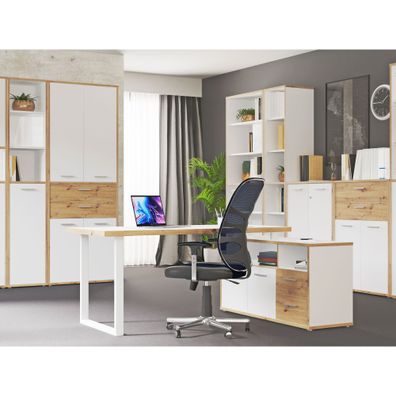 Arbeitszimmer Keijo 39 Weiß Artisan Oak 8-teilig Bürozimmer Büro