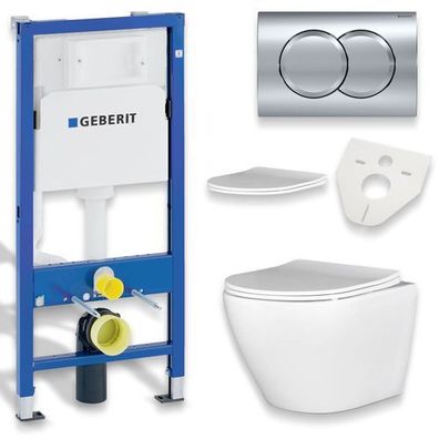 Geberit Duofix Vorwandelement Wand WC Set Spülrandlos Desna, Betätigungsplatte Chrom