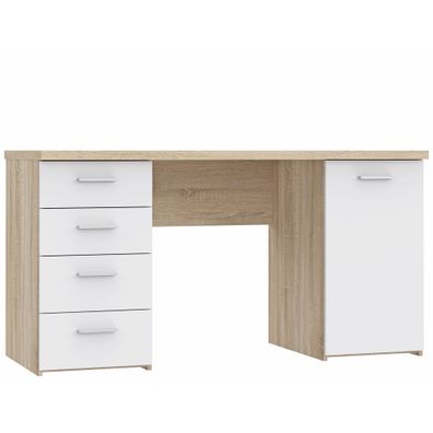 Schreibtisch Nala 3 Sonoma Oak Weiß 145x77x60 cm Bürotisch PC-Tisch