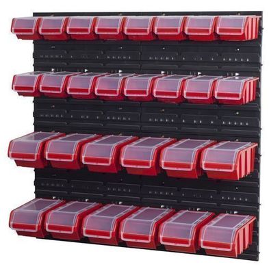 Stapelboxen Set 4 x Wandregal Lagersystem + 28 Boxen rot