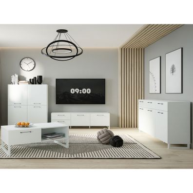 Wohnzimmer Simke 11 Secret Grey 4-teilig Highboard Lowboard Sideboard