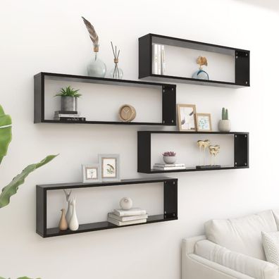 vidaXL Würfelregale 4 Stk. Schwarz 100x15x30 cm Holzwerkstoff