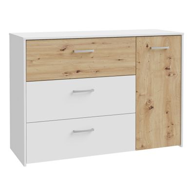 Schubkastenkommode Curdin 4 Weiß Artisan Oak 113x80x42 cm Kommode