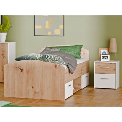 Jugendzimmer Curdin 14 Weiß Artisan Oak 2-teilig Jugendbett Nachttisch