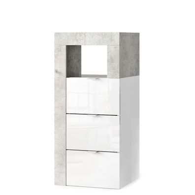 Unterschrank Hardo 11 weiß Hochglanz Beton 35x78x35 cm Badschrank