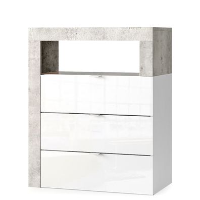 Unterschrank Hardo 12 weiß Hochglanz Beton 64x78x35 cm Badschrank