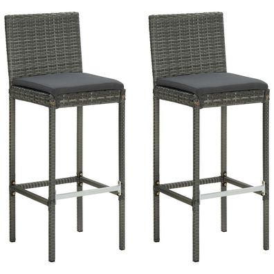 vidaXL Garten-Barhocker mit Kissen 2 Stk. Grau Poly Rattan