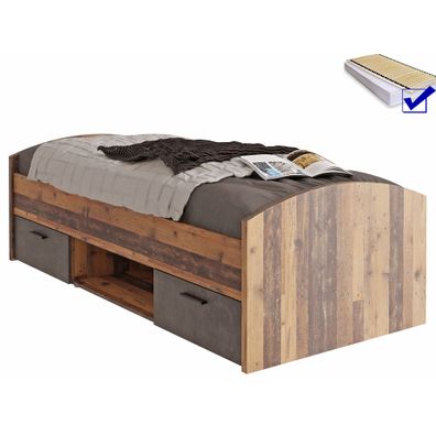 Jugendbett Wisal 1 Old Wood Vintage 90x200 cm Matratze Lattenrost