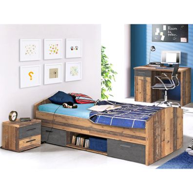 Jugendzimmer Wisal 11 Old Wood Vintage 3-teilig Kinderzimmer Bett