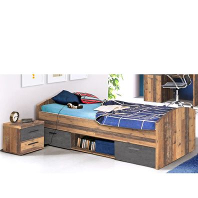 Jugendzimmer Wisal 12 Old Wood Vintage 2-teilig Kinderzimmer Bett