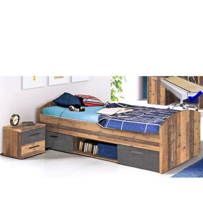 Jugendzimmer Wisal 12 Old Wood Vintage 4-teilig Kinderzimmer Bett