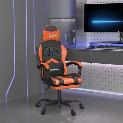 vidaXL Gaming-Stuhl mit Fußstütze Drehbar Schwarz & Orange Kunstleder