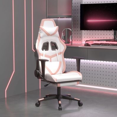 vidaXL Gaming-Stuhl mit Fußstütze Weiß und Rosa Kunstleder