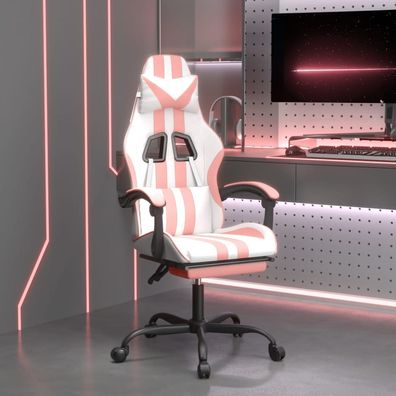 vidaXL Gaming-Stuhl mit Fußstütze Weiß und Rosa Kunstleder