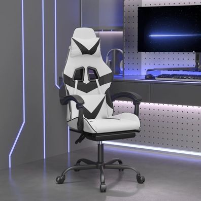vidaXL Gaming-Stuhl mit Fußstütze Weiß und Schwarz Kunstleder