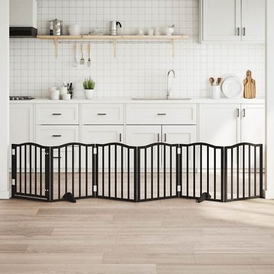 vidaXL 6-tlg. Hundetor mit Tür Faltbar Schwarz 300 cm Pappelholz