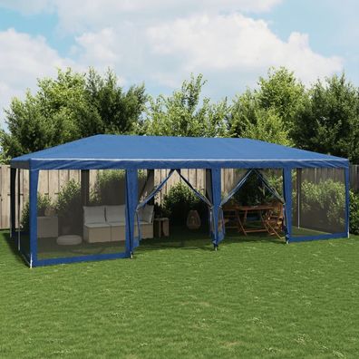 vidaXL Partyzelt mit 12 Mesh-Seitenteilen Blau 8x4 m HDPE