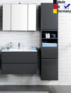 Badezimmer Newport 33 Hochglanz grau 3-teilig 3D Spiegelschrank LED