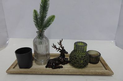 Gilde 7tlg. Set, Deko-Ensemble, "Hirsch", Glas, Kunststoff, MDF, Metall, anthrazit