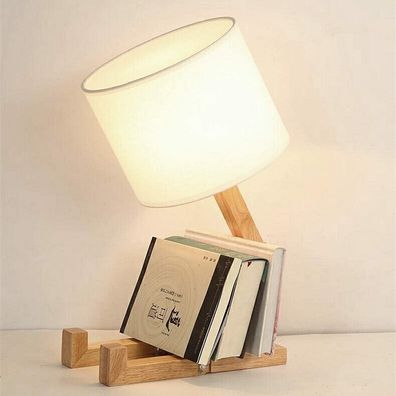 Kreative Roboter-Tischlampe, verstellbare und buchbare Nachttischlampe aus Holz mit