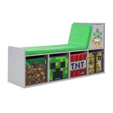 Minecraft - Sitzbank, Leseregal, Bank mit Sitzkissen und Stauraum, Kindermöbel mit bu