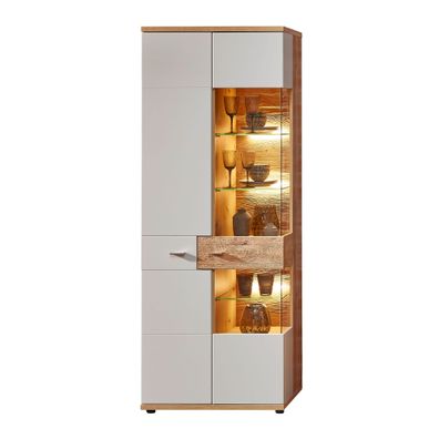 Vitrine Valente 2 lichtgrau matt 75x202x38 cm Vitrinenschrank LED