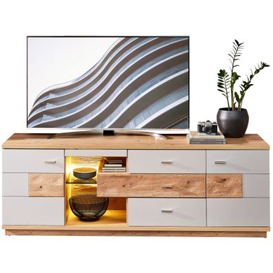 Lowboard Valente 7 lichtgrau matt 190x60x48 cm Wohnzimmer TV-Möbel LED