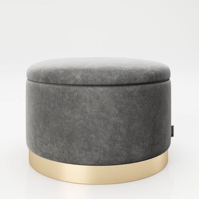 Playboy - runder Pouf "SUE" gepolsterter Sitzhocker mit Stauraum, Samtstoff in Grau,