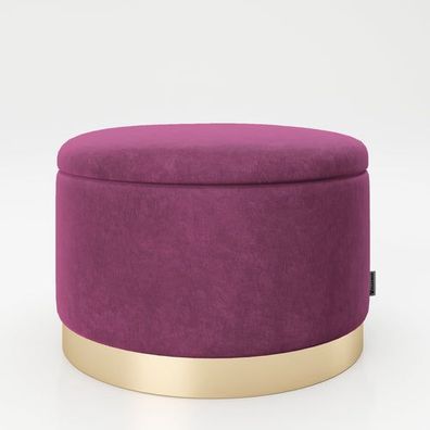 Playboy - runder Pouf "SUE" gepolsterter Sitzhocker mit Stauraum, Samtstoff in Lila,