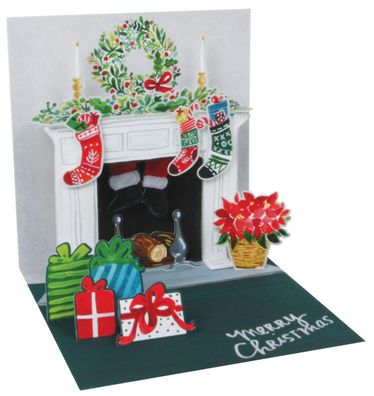 1 Treasures Pop-up Card Weihnachtskarte Kamin, Weihnachtsabend ca 13x13 cm