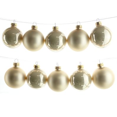 Christbaumkugeln Pearl creme - beige 5 x glänzend & 5 x matt Ø 6 cm aus Glas