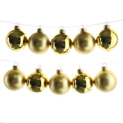 Christbaumkugeln Light Gold 5 x glänzend & 5 x matt Ø 6 cm aus Glas - 10er Set