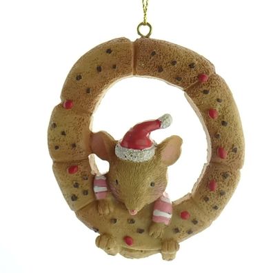 Weihnachtsanhänger Maus mit rosa Pullover in Keks 7 cm - Polyresin