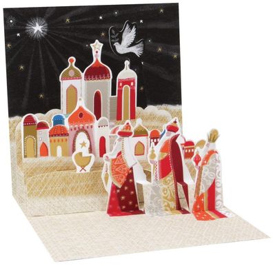 1 Treasures Pop-up Card Weihnachtskarte Krippe Krippenspiel Drei Weisen ca 13x13 cm