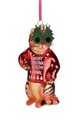 Gift Company Hänger Katze mit Weihnachtsbaumbrille rot/orange 1 St