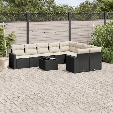 vidaXL 10-tlg. Garten-Sofagarnitur mit Kissen Schwarz Poly Rattan