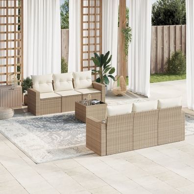 vidaXL 7-tlg. Garten-Sofagarnitur mit Kissen Beige Poly Rattan