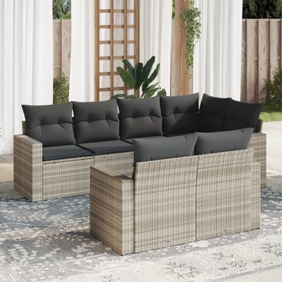 vidaXL 7-tlg. Garten-Sofagarnitur mit Kissen Hellgrau Poly Rattan