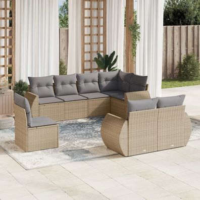 vidaXL 8-tlg. Garten-Sofagarnitur mit Kissen Beige Poly Rattan