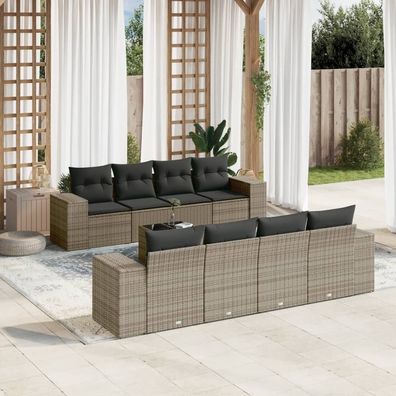 vidaXL 9-tlg. Garten-Sofagarnitur mit Kissen Grau Poly Rattan