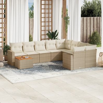 vidaXL 10-tlg. Garten-Sofagarnitur mit Kissen Beige Poly Rattan