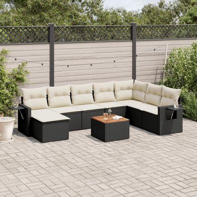 vidaXL 9-tlg. Garten-Sofagarnitur mit Kissen Schwarz Poly Rattan