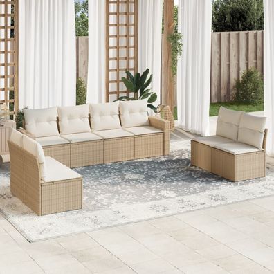 vidaXL 8-tlg. Garten-Sofagarnitur mit Kissen Beige Poly Rattan