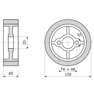 Vorschubrolle Gummi 120 x 60 mm für Vorschubapparate wie ELU Maggi Wegoma Samco